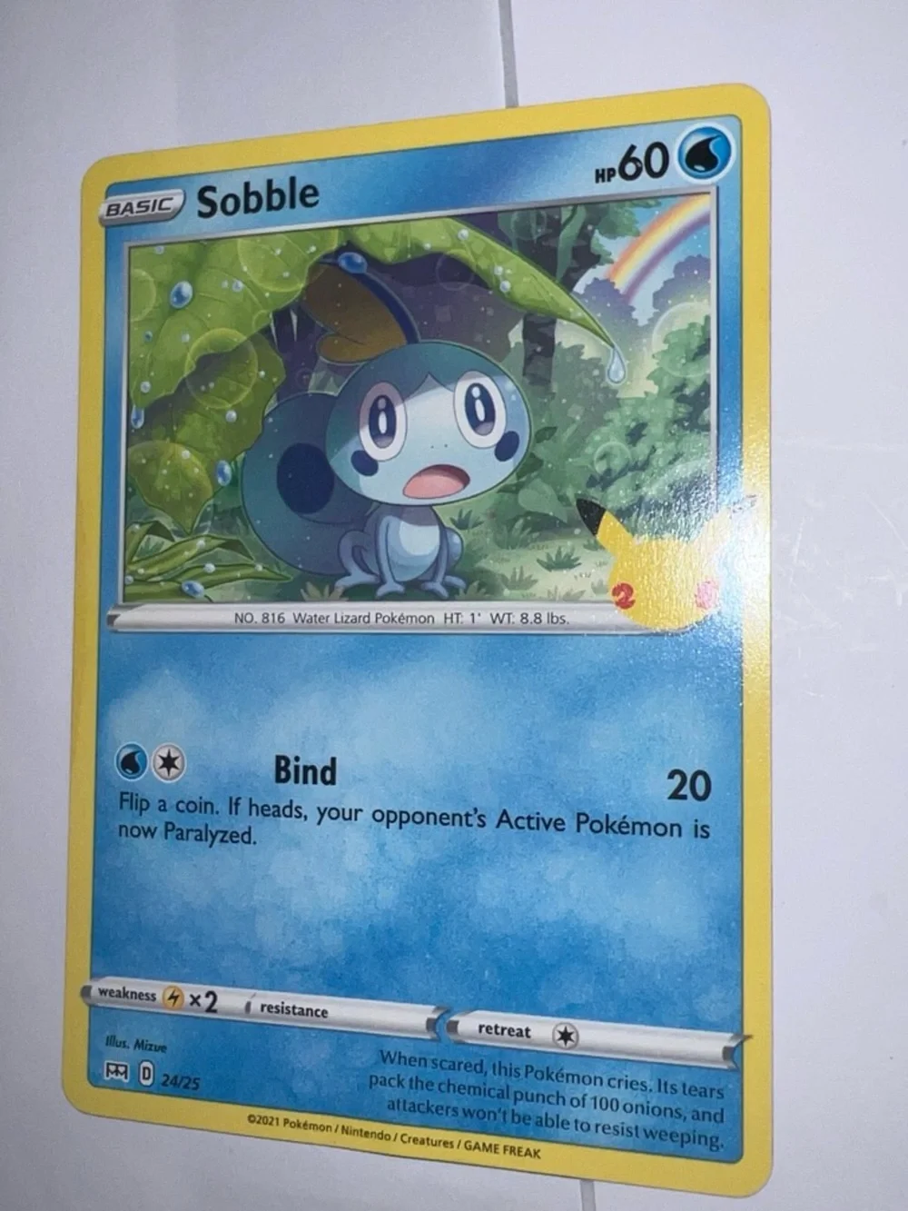 Pokemon Sobble Trading Card - Blue, Yellow and Green